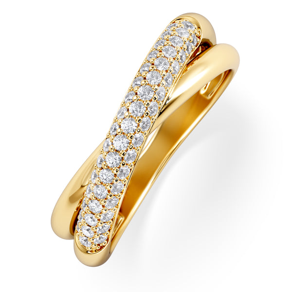 Crossover Set Lab Diamond Pave Ring 0.35ct in18K Gold Vermeil
